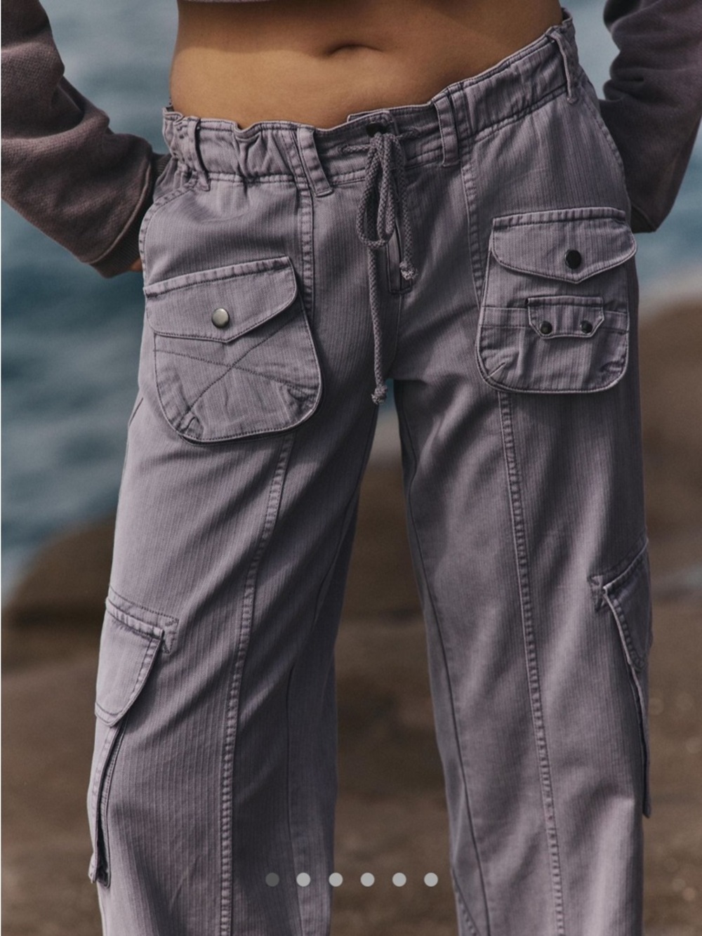 Free People Tahiti Pull-On Cargo Pants in washes grey